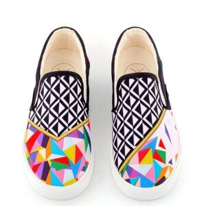inkkas Multicolor Geometric Slip-On Flats with Black Trim